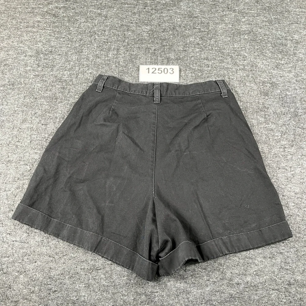 Vintage Essentials Style Shorts Womens 12 Black Excellent Cotton Pleated Cuffed